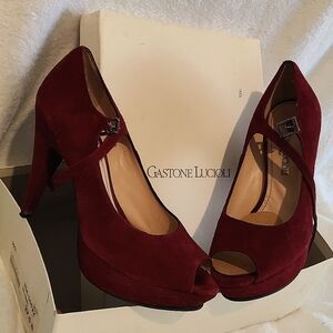 Gastone Lucioli Red suede peep toe platform heeled Mary Jane Made in Italy 37.5